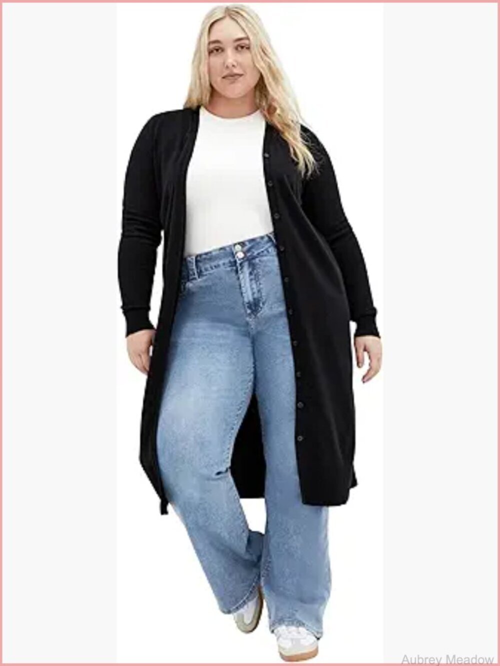 Plus Size Cardigan V-Neck Longline Button Front